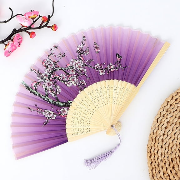 Antique Folding Fan, Chinese Traditional Dance Fan With Intricate Floral Motif, Bamboo Frame And Tassel Decoration, Folding Structure For Easy Storage And Portability, Ideal For