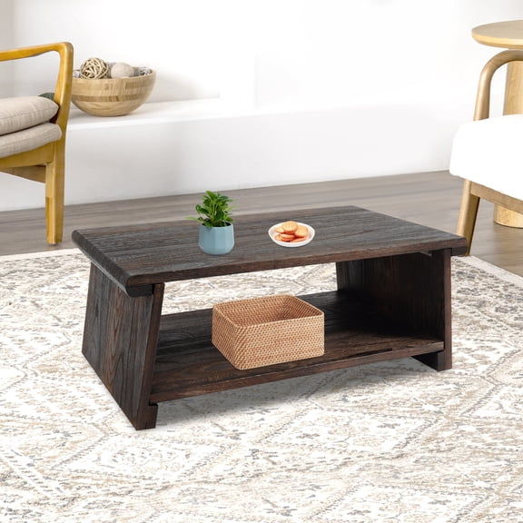 Antique Folding Meditation & Tea Table  503020cm (19.711.87.9in) SolidWood, Carbonized Finish, 110lb Load, Freestanding, Portable FloorHeight Table