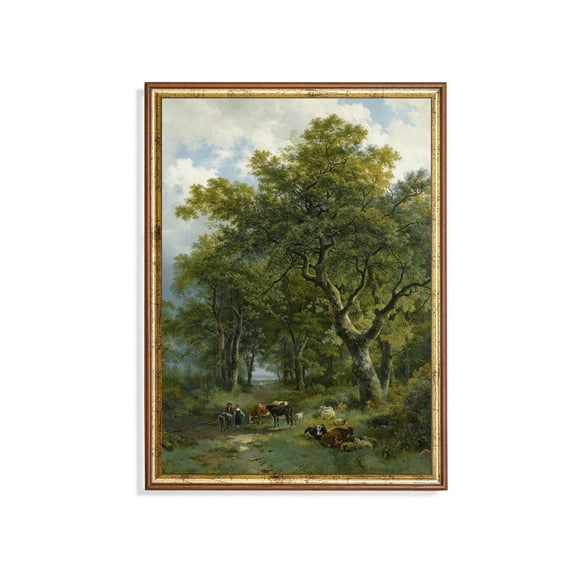 Antique Forest Pasture Poster Rustic Woodland Scene With Shepherds Home Decor, 12x18 UNFRAMED