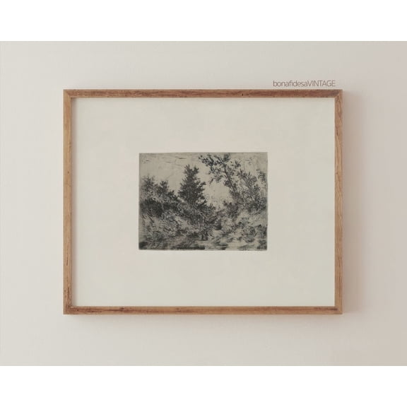Antique Forest Sketch Vintage Etching Fine Art Wall Art Poster, 8x12 UNFRAMED