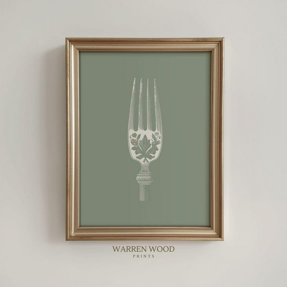 Antique Fork Wall Art, Sage Green Kitchen Print, Minimalist Cutlery Illustration, Rustic Vintage Utensil Print, Neutral Kitchen Decor Home Decor #1637, Unframed Canvas Size 12x18