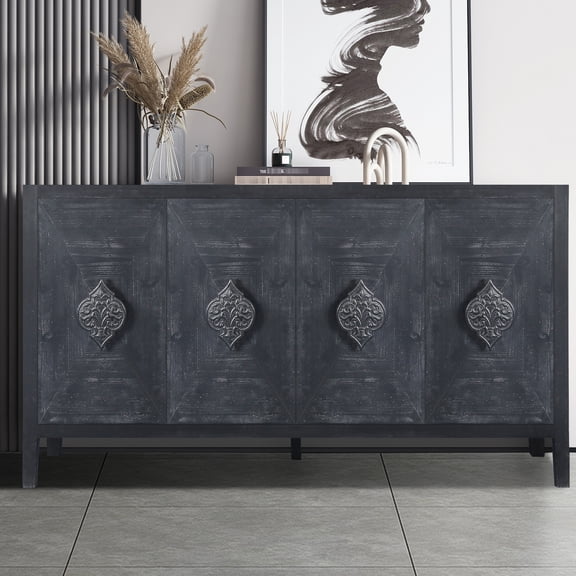 Antique Four - Door Storage Unit | Fit for Various Home Spaces | Burn - through Process on Veneer | Flexible Space for Storage