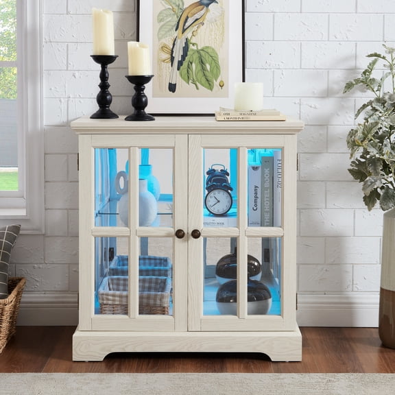 Antique Glass Cabinet with LED Lighting | Display Antiques with Customized Ambiance, Remote - Controlled Lights | Durable MDF and Acrylic Back | Solve Display and Ambiance Creation Problems
