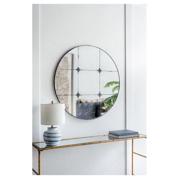 Antique Glass Wall Mirror 36 inch - Round Decorative Mirrors for Bathroom, Entryway, Console Table - Vintage Style Wall Decor