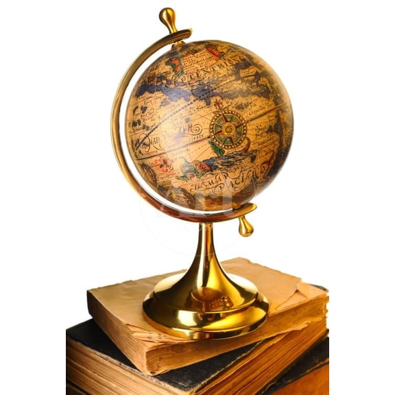Antique Globe on Old Books Isolated over White, Unframed Photographic Print Wall Art by haveseen Sold by Art.Com