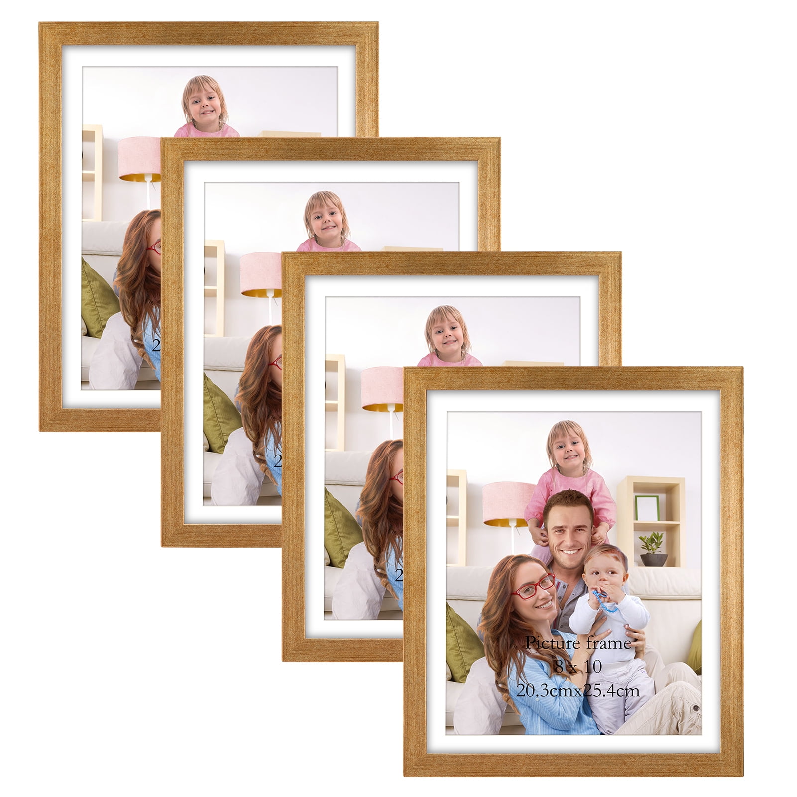 Antique Gold 8x10 Picture Frame Set of 4 , 9x11 Frames Matted to 8 x 10