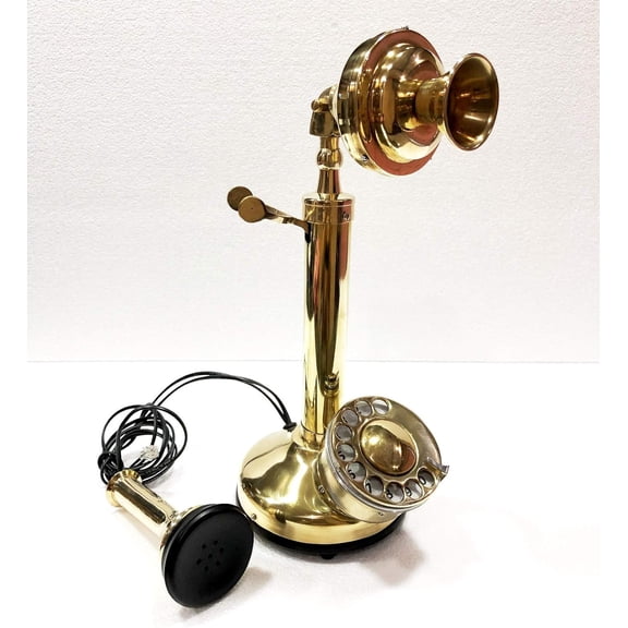 Antique Gold Brass American Landline Telephone Vintage Look Rotary Dial Candlestick