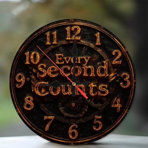 Antique Gold Clock Every Second Counts Wall Decor Home Decor 10-Inch Silent Wooden Wall Clock, Battery Operated (AA Batteries Not Included), Artistic Home Decor