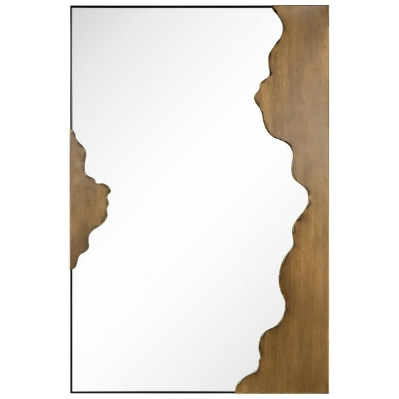 "Antique Gold Edge Tear Rectangular Wall Mirror",24"x36" Mirror Featuring a Brushed Antique Gold Iron Frame with Unique Edge Tear Design Accent
