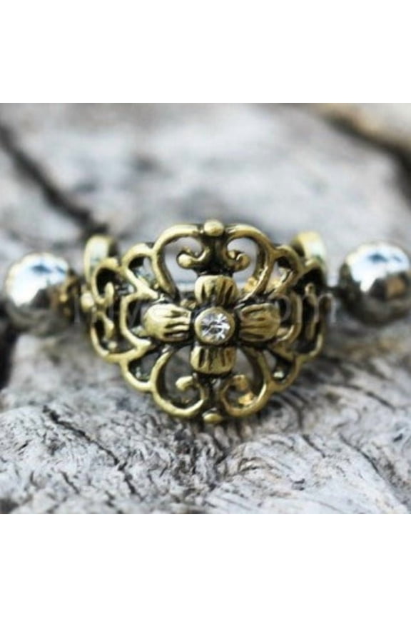 Antique Gold Gemmed Floral Cartilage Ear Cuff