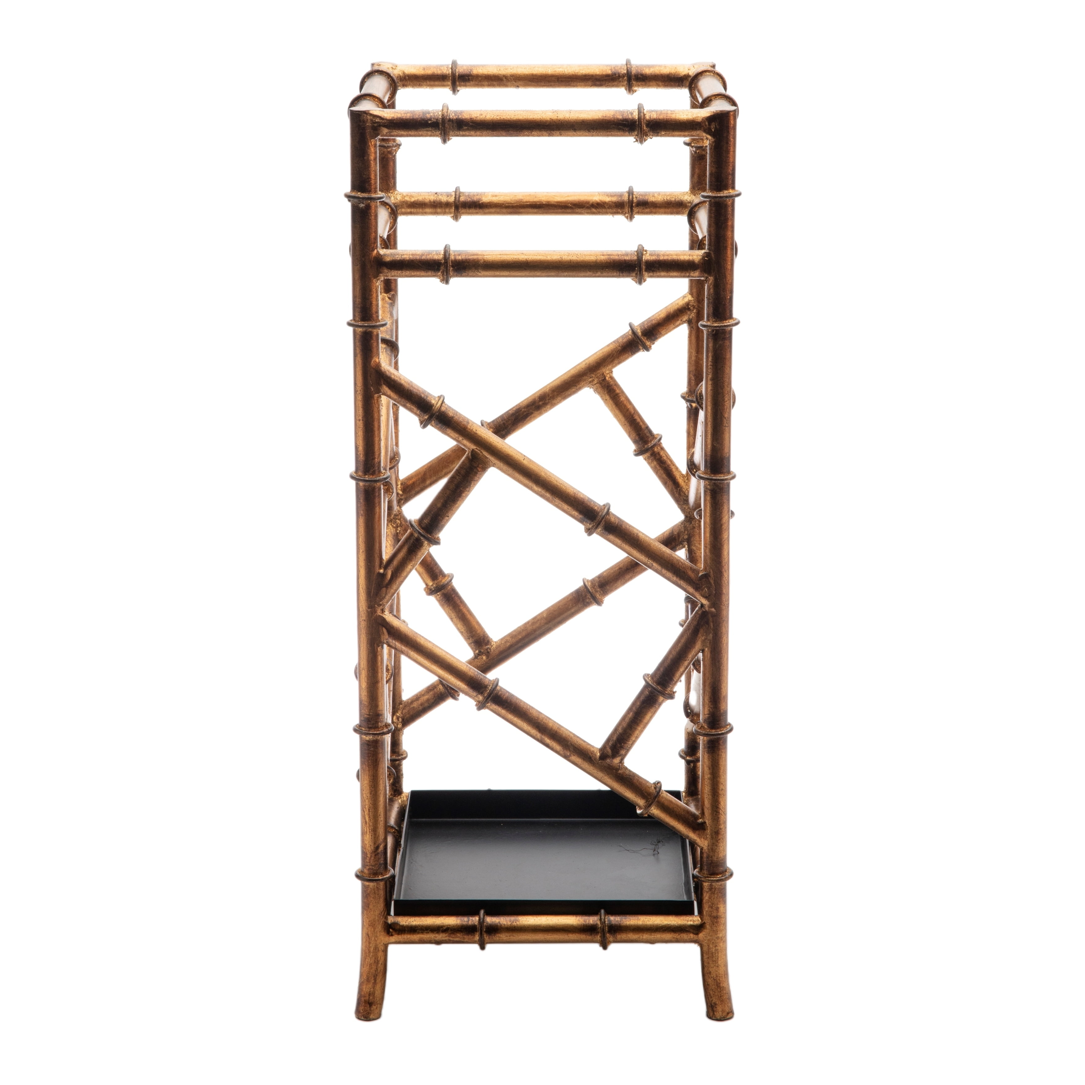 Antique Gold Bamboo Umbrella Stand with Iron Frame