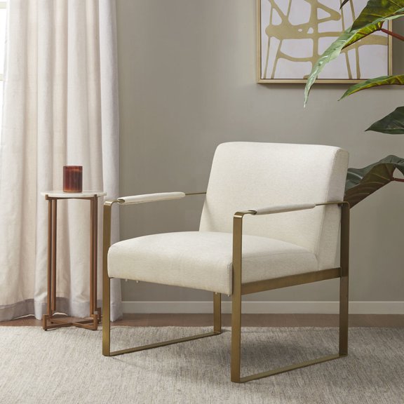 Antique Gold Metal Elements - Upholstered Seat and Back - Living Room Styling - Comfort Refinement
