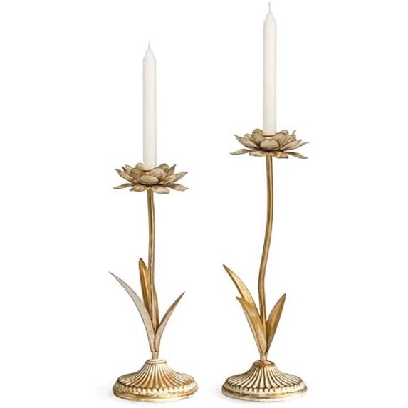 Antique Gold Metal Flower Taper Candle Holder, Rustic Farmhouse Style ...
