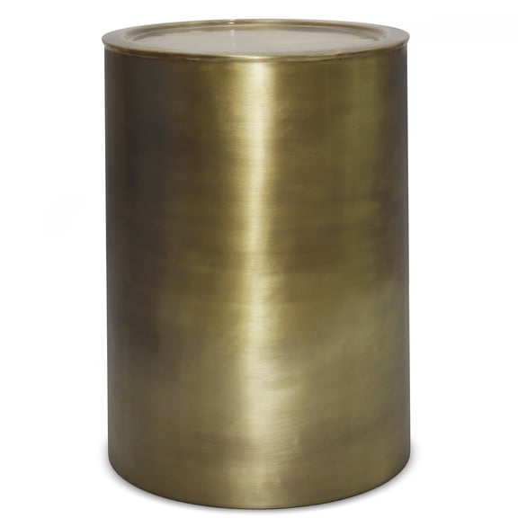 Antique Gold Metal Side Table, Round Cylinder End Table with Industrial Design for Living Room
