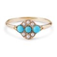 thumbnail image 1 of Antique Gold Pearl and Turquoise Ring, Wedding Ring, Stackable Ring, Split Pearl Ring Vintage Ring Birthstone Ring Promise Ring Gift for mom, 1 of 3