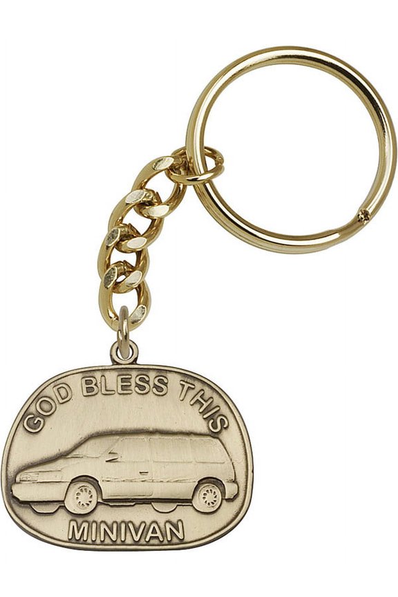 Antique Gold-Plated God Bless This Mini-Van Keychain 1 1/4 x 1 3/8 inches