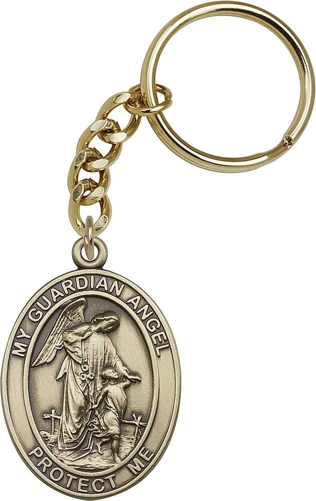 Antique Gold-Plated Guardian Angel Keychain 1 7/8 x 1 1/4 inches