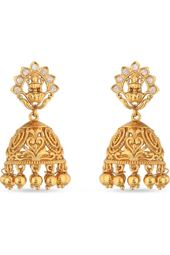 Antique Gold-Plated Indian Jhumka Earring for Women Brass CZ Temple Design Desi Dangle Jewelry Wedding Jewelry Ethnic Occasion Gift for Her[b021]