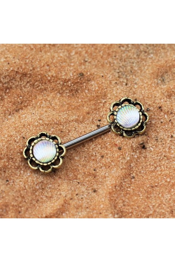 Antique Gold Plated Seashell Flower Nipple Bars