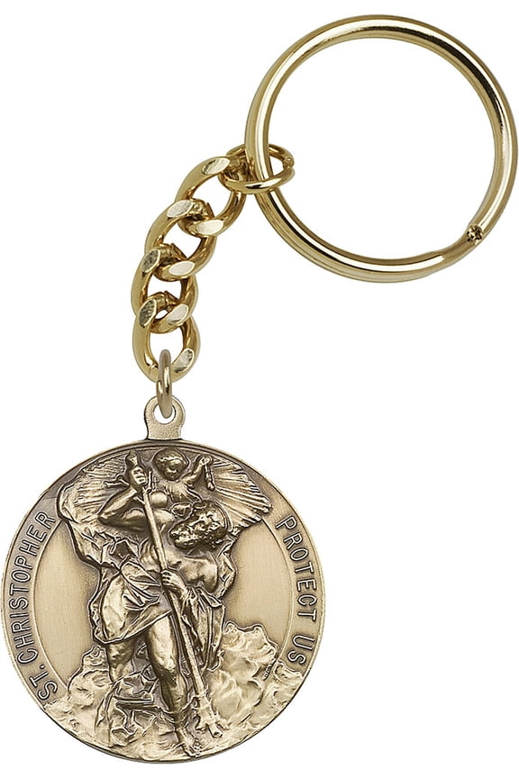 Antique Gold-Plated St. Christopher Keychain 1 5/8 x 1 1/2 inches