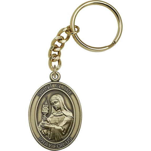 Antique Gold-Plated St. Clare Keychain 1 7/8 x 1 1/4 inches