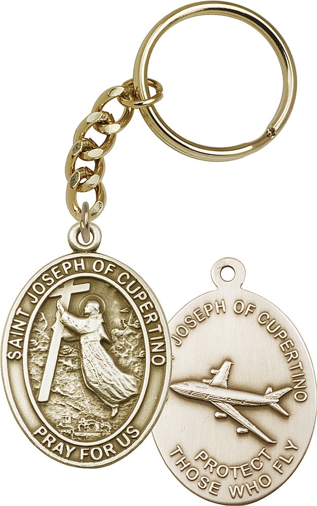 Antique Gold-Plated St. Joseph of Cupertino Keychain 1 7/8 x 1 1/4 inches