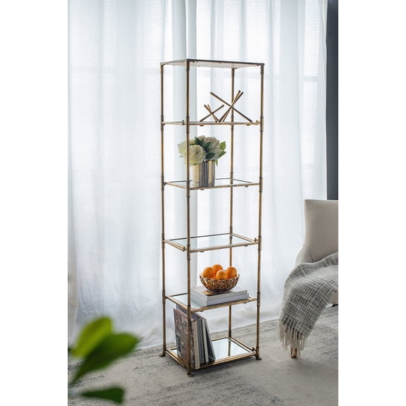 Antique Gold Six Tiered Mirrored Shelving Unit, Perisa Mirror Shelf 20x14x70.5"