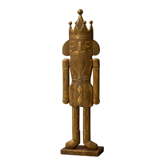 Antique Gold Standing Nutcracker Floor Statue, Vintage Textured Resin Christmas Soldier Nutcracker Ornament, Indoor Holiday Home Decor