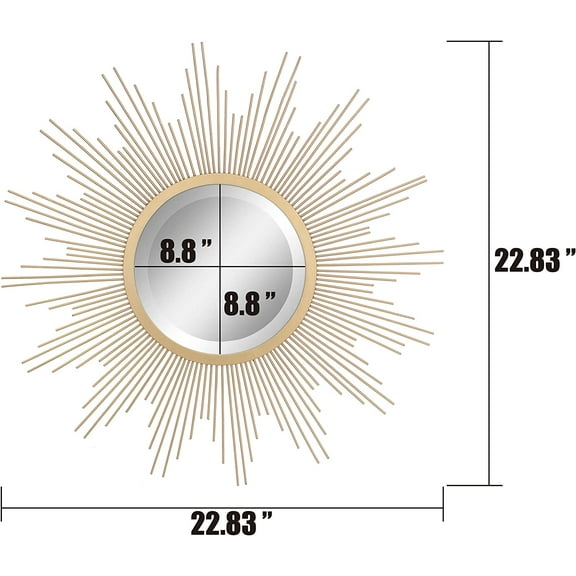 Antique Gold Starburst Wall Mirror 23" with Keyhole Bracket for Living Room, Bedroom, Bathroom