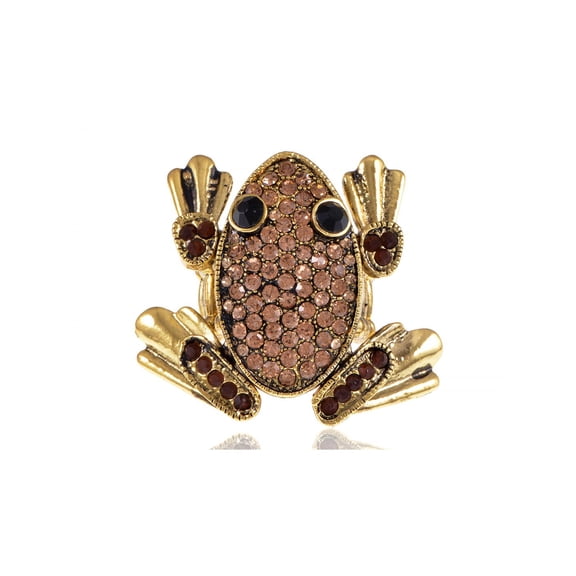 Antique Gold Tone Cartoon Abstract Topaz Rhinestone Crystal Leap Frog Toad Ring