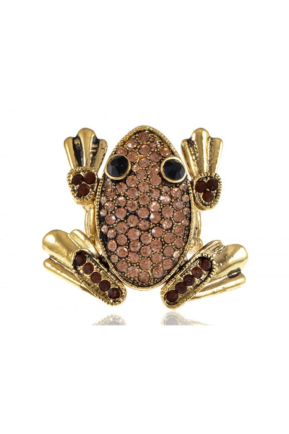 Antique Gold Tone Cartoon Abstract Topaz Rhinestone Crystal Leap Frog Toad Ring