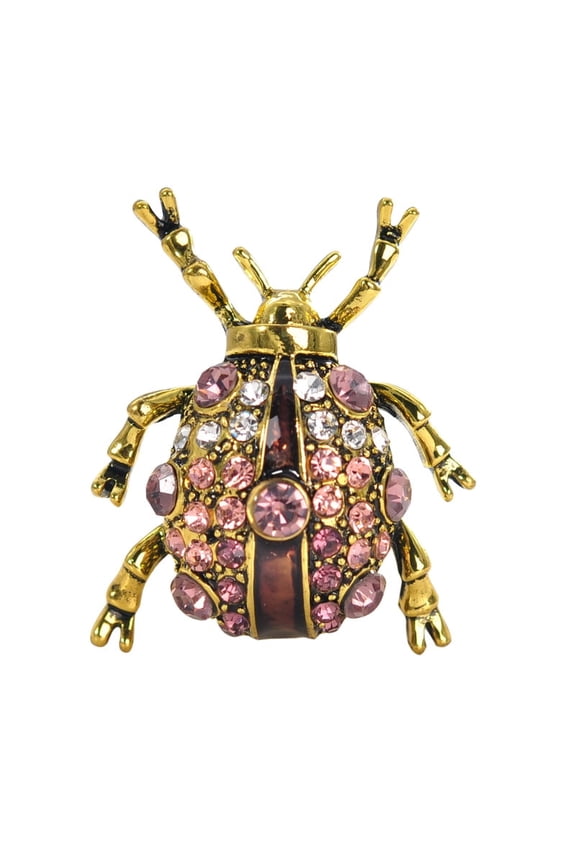 Antique Gold Tone Purple Crystal Rhinestone Ladybug Beetle Insect Fashion Jewelry Pin Brooch