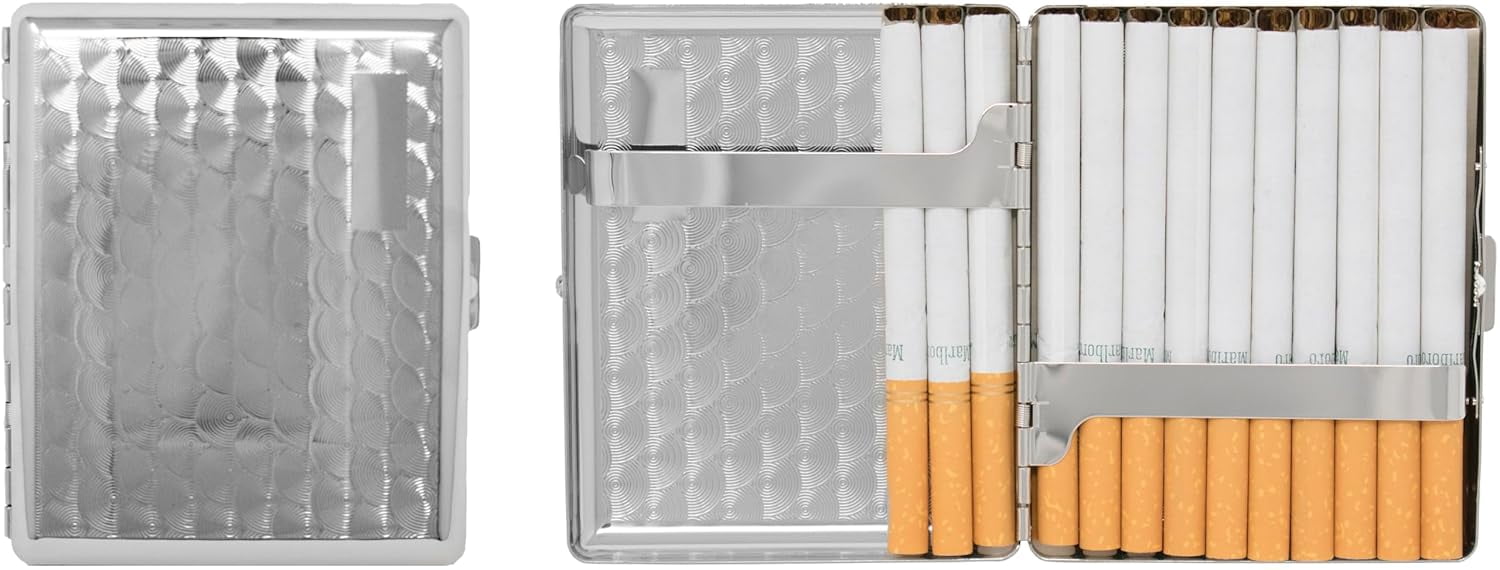 Set of 2 Metal-Plated 100s Cigarette Case & Stash Box (Antique Gold Victorian Print)