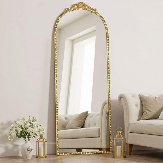 Antique Gold Vintage Mirror 24"x63", Elegant Metal Beaded Frame Wall Mirror forFireplace,Bathroom, Living Room, Bedroom, or Entryway