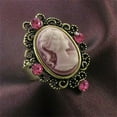 thumbnail image 1 of Antique Gold Vintage Style Cameo Ring Pink Crystal Stone Lady Size Adjustable o9, 1 of 1
