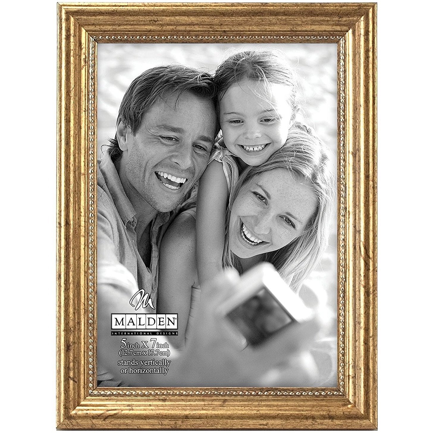Classic Gold Beaded Wood 5x7 Tabletop and Wall Frame