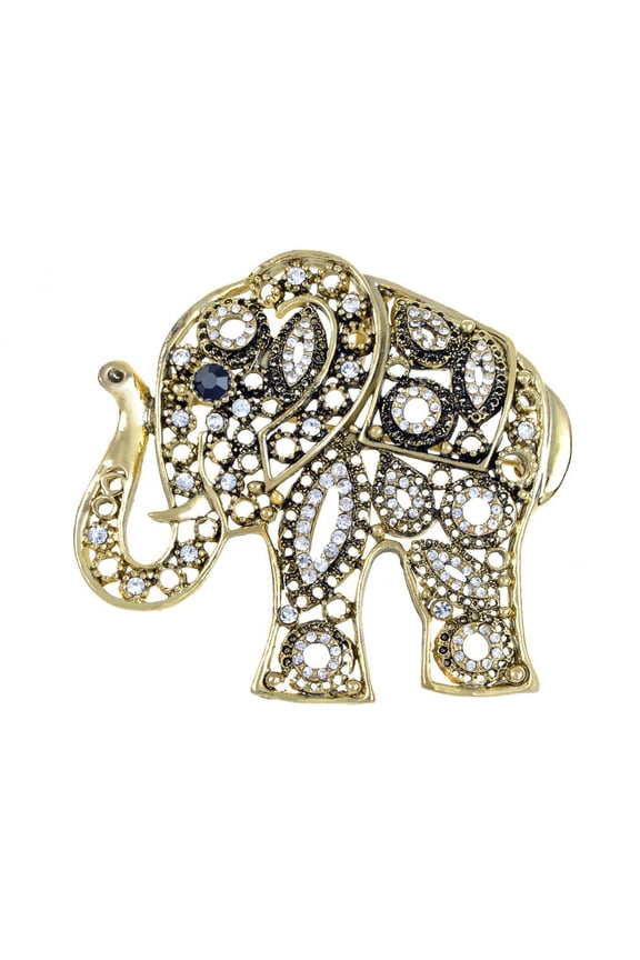Antique Golden African Indian Clear Crystal Rhinestone Elephant Animal Fashion Pin Brooch