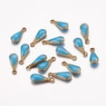 thumbnail image 1 of Antique Golden Plated Brass Enamel teardrop Charms Enamelled Sequins Medium Turquoise 11x4x3mm Hole: 1mm, 1 of 2