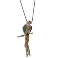 thumbnail image 1 of Antique Golden Tone Multicolored Tropical Parrot Bird Pendant Rope Necklace, 1 of 5