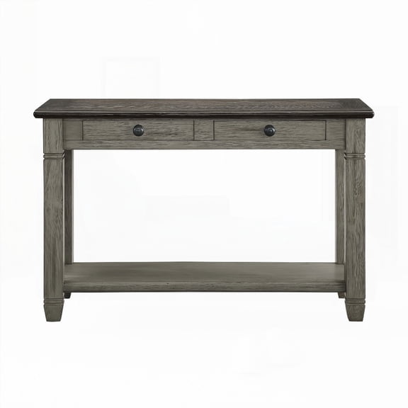 Antique Gray 1pc Sofa Table with 2 Dovetail Drawers & Lower Shelf, Crafted from Wood and Engineered Wood
