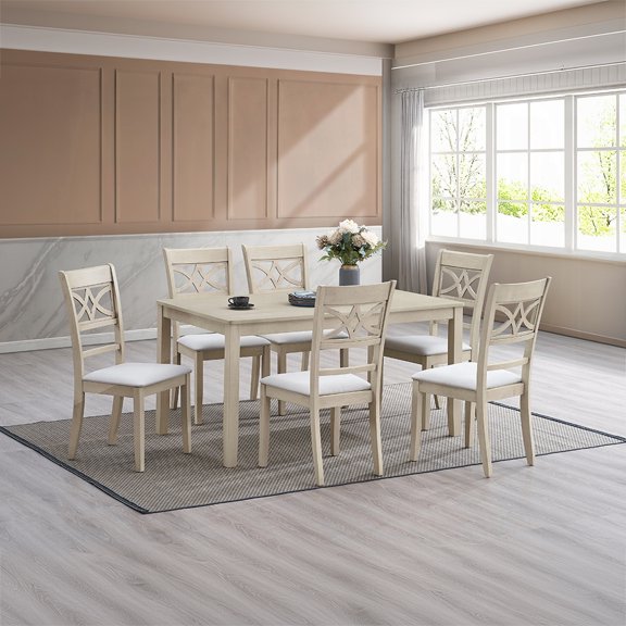Antique Gray Finish Beautiful Dining Set 7pc Table and 6 Side Chairs Set Wooden Furniture, Contemporary Formal