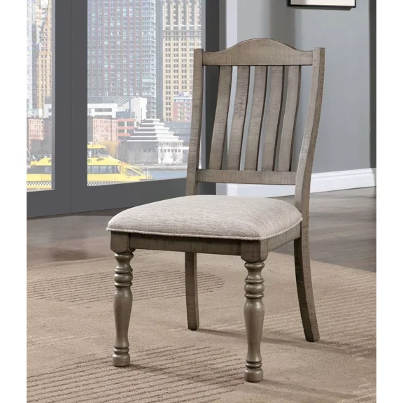 Antique Gray Finish Dining Room Kitchen 4pc Dining Chairs Curved Slats Backrest Turned Legs