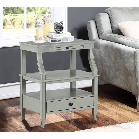 Antique Gray Finish and Pull Out Tray / Great for Bedroom Storage