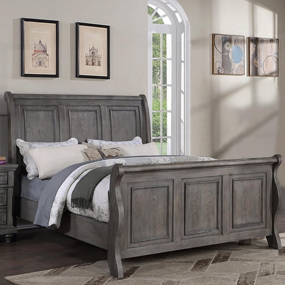 Antique Gray Oak Finish Grey Sleigh Design 1pc California King Size Bed Headboard for Bedroom