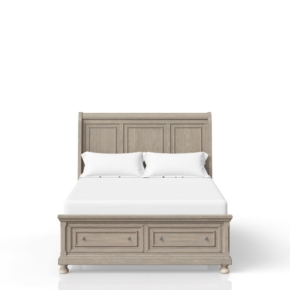 Antique Gray Storage Bed, Two Drawer Feature, Framework King Bed With Design, 2 Drawers, Stable Construction Quality