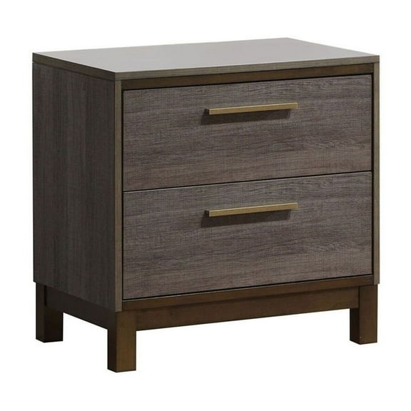 Antique Gray Two-Tone Solid Wood & MDF Nightstand with 2 Drawers, Brass Pulls, English Dovetails - Contemporary Bedroom Furniture (23.6" W)