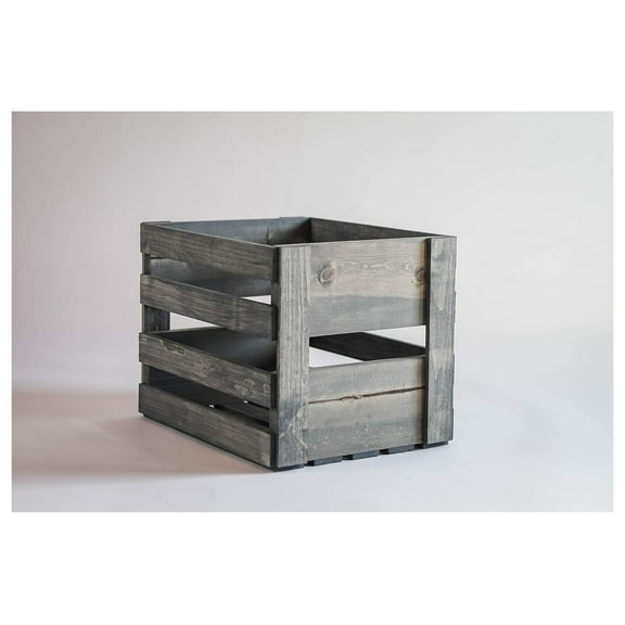 Antique Gray Vinyl Record Holder Wood Crate