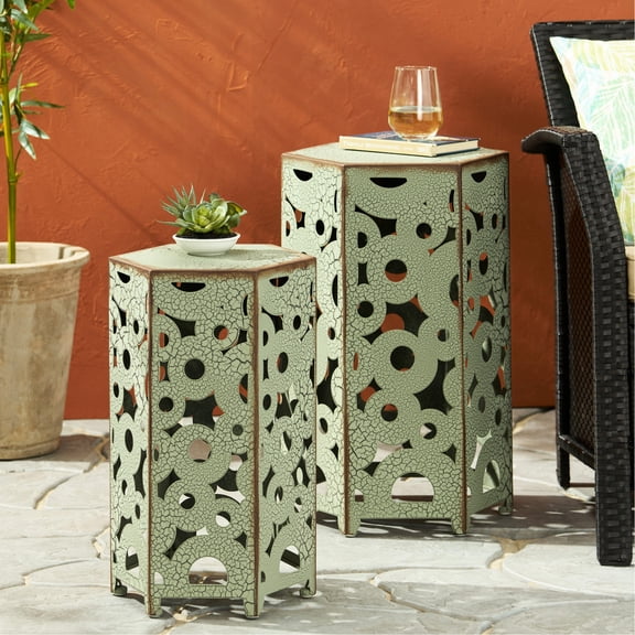 Antique Green Accent Iron Tables | Spark Conversations at Home | Iron with Intricate Patterns | No Assembly Needed