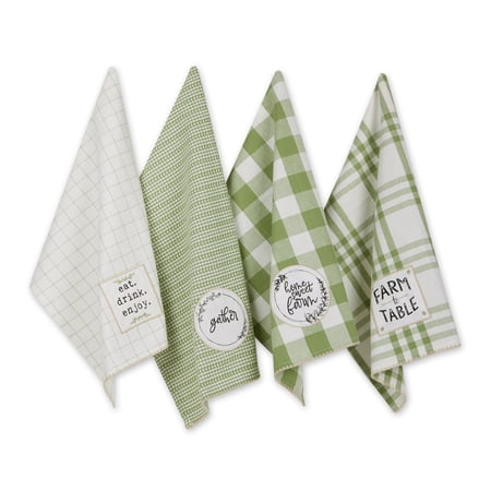 Antique Green Farm To Table Embellished Cotton Dishtowel (Set of 4) 18x28
