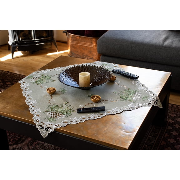 Antique Green Leaf on Sage Green Square Doily (23" Square)